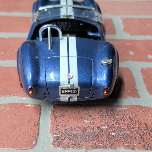 Blue Die-Cast Shelby-Style Roadster Toy Car with White Stripes Missing 2 Pieces - Picture 4 of 5